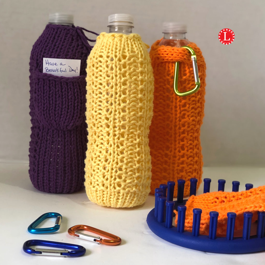 Loom Knit Water Bottle Cover Pattern Video and Info 