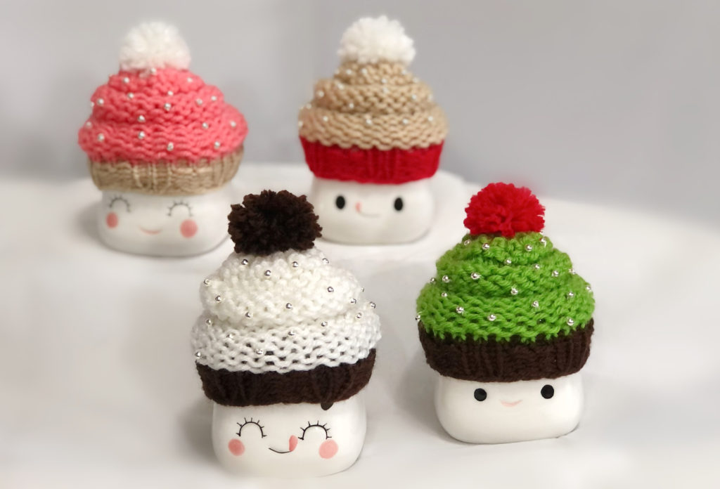 Loom knit marshmallow mug hats