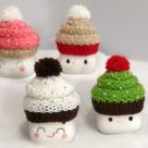 Loom knit marshmallow mug hats