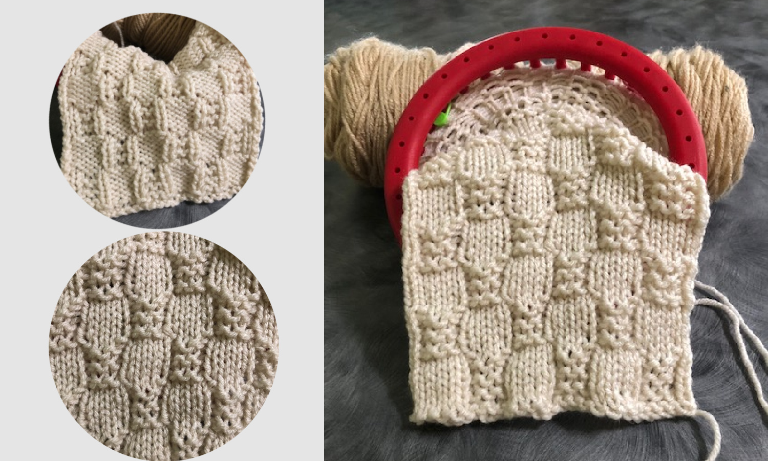 Loom Knit Puff Shell Basketweave Stitch