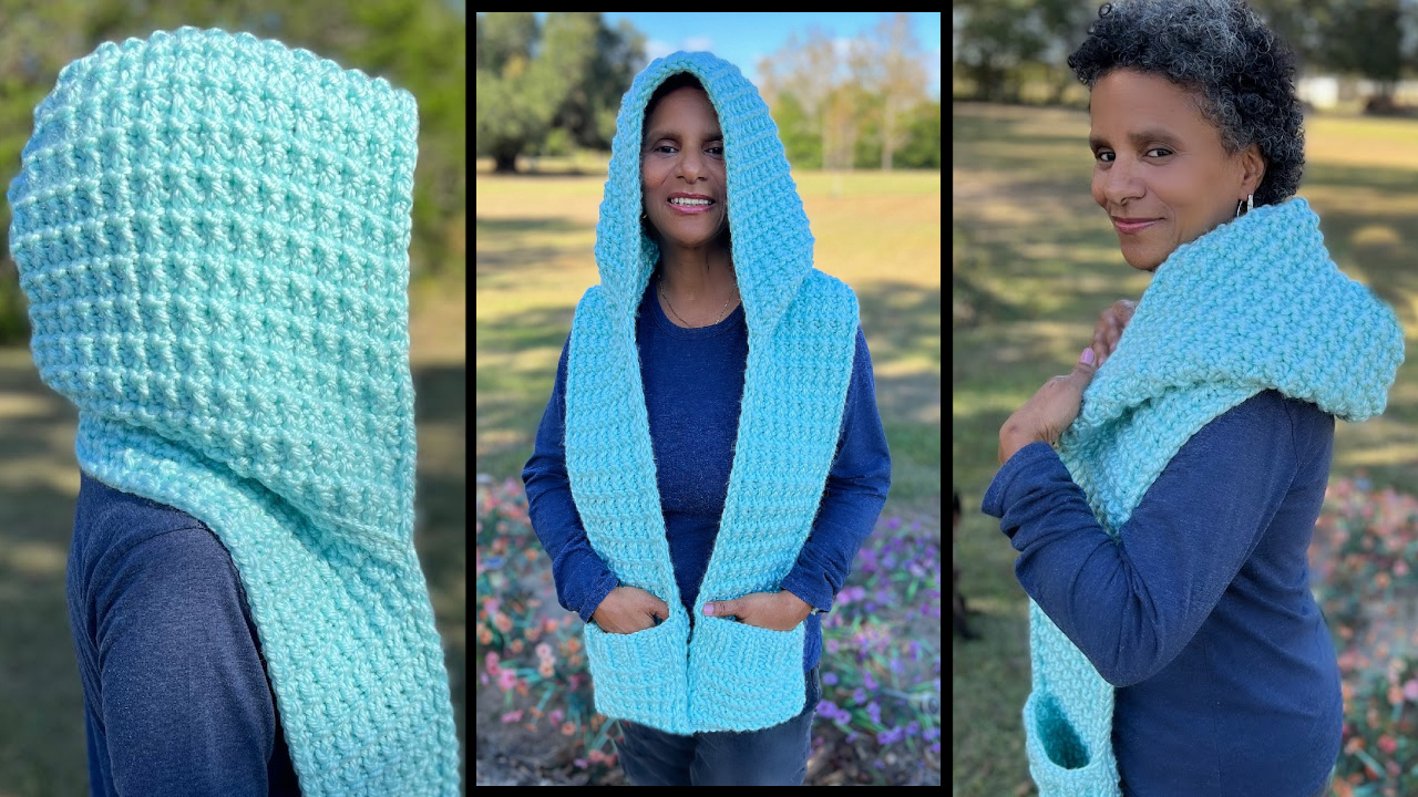 Loom KNit Hood Scarf with Pocket