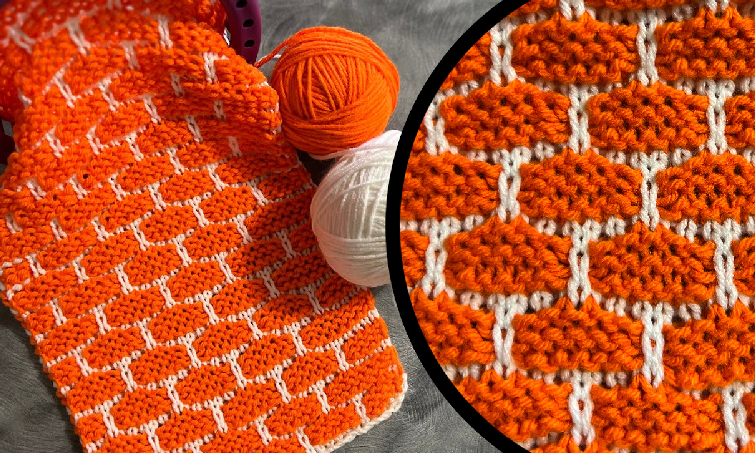 brick wall loom knit stitch aka ballband and textured ribbon