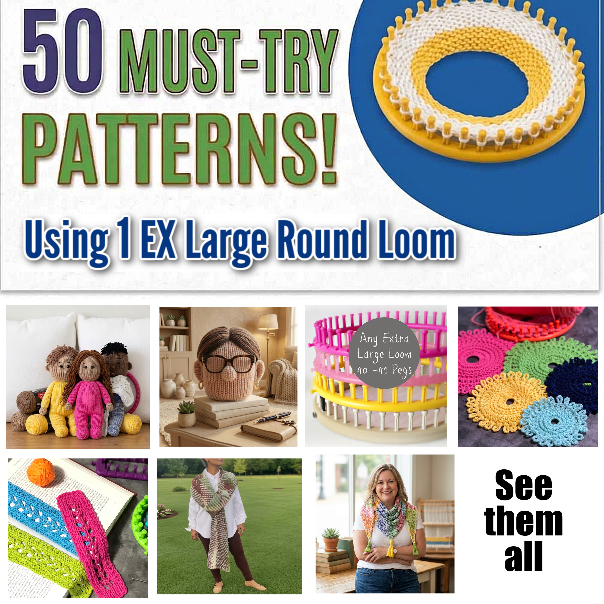 Patterns for your extra large round looms 41-peg , 40-peg 