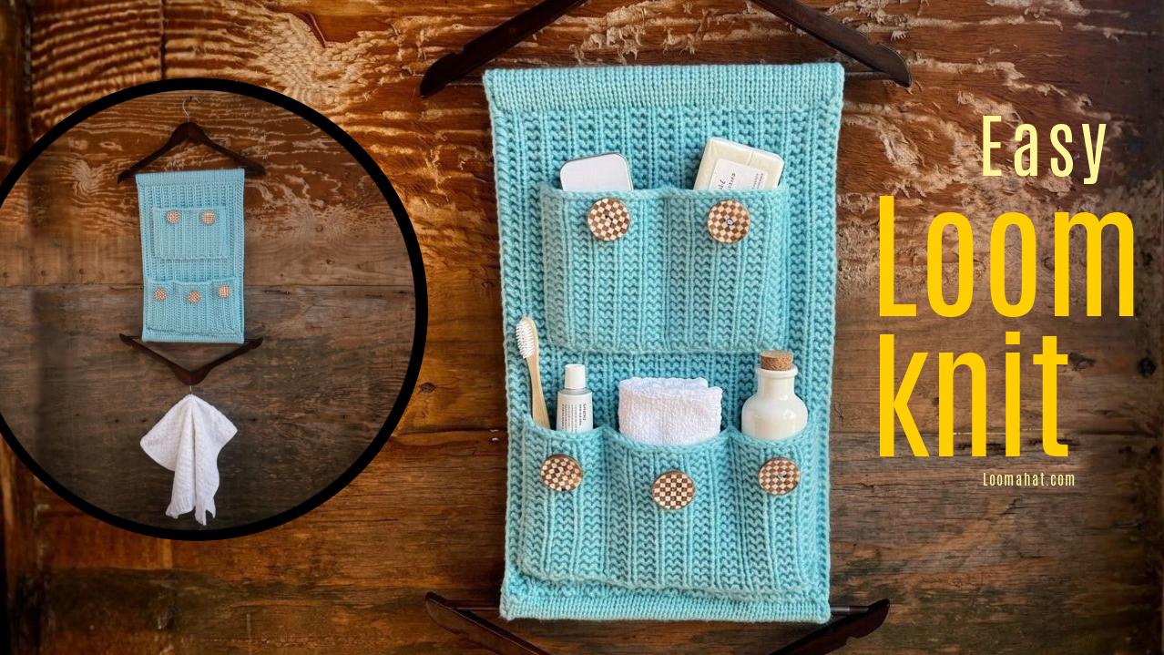 Loom Knit Pattern Hanging Wall Organizer with Pockets on Round 41 Peg Loom